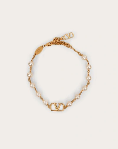 Shop Valentino Garavani Vlogo Signature Bracelet With Pearls Woman Gold Uni