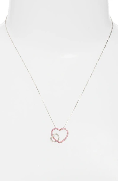 Suzy Levian Sterling Silver Sapphire Open Heart Pendant Necklace In Pink