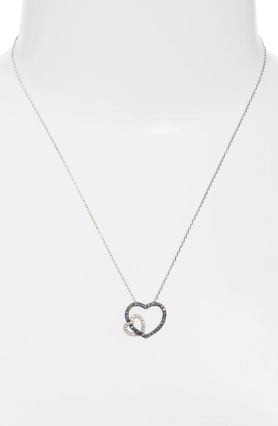 Suzy Levian Sterling Silver Sapphire Open Heart Pendant Necklace In Blue