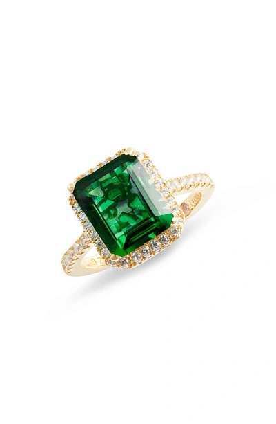 Shop Suzy Levian 14k Gold Plated Sterling Silver Emerald Cubic Zirconia Ring In Green