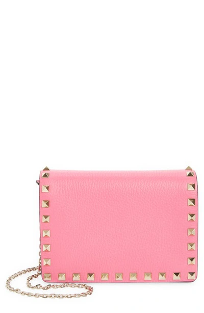 Shop Valentino Rockstud Leather Pouch Wallet On A Chain In Feminine