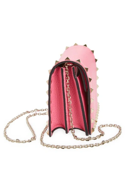 Shop Valentino Rockstud Leather Pouch Wallet On A Chain In Feminine