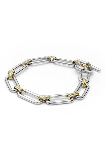 Shop Lagos Signature Caviar Link Bracelet In Silver Gold