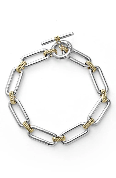 Shop Lagos Signature Caviar Link Bracelet In Silver Gold