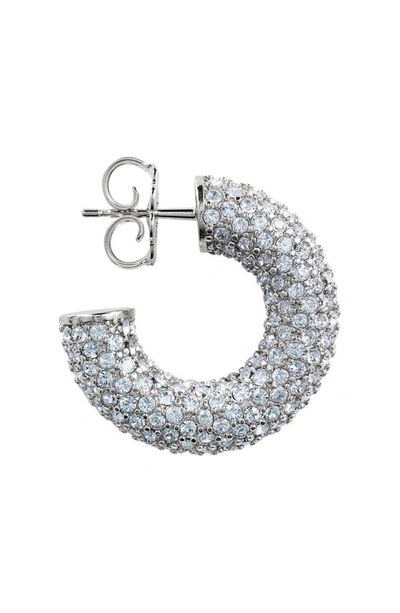 Shop Amina Muaddi Mini Cameron Hoop Earrings In Light Sapphire Crystals
