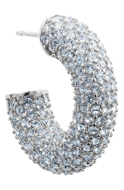 Shop Amina Muaddi Mini Cameron Hoop Earrings In Light Sapphire Crystals