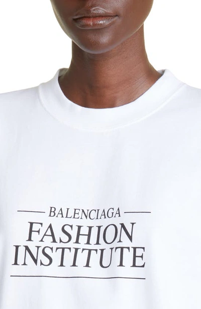 Shop Balenciaga Fashion Institute Cotton Graphic Tee In White/ Black