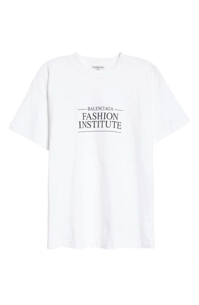 Shop Balenciaga Fashion Institute Cotton Graphic Tee In White/ Black