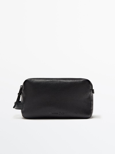 Shop Massimo Dutti Leather Double Zip Toiletry Bag In Black