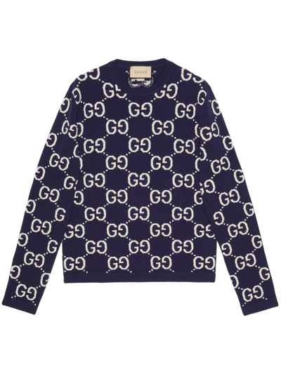Shop Gucci Long Sleeves Crew-neck Sweater In Blu