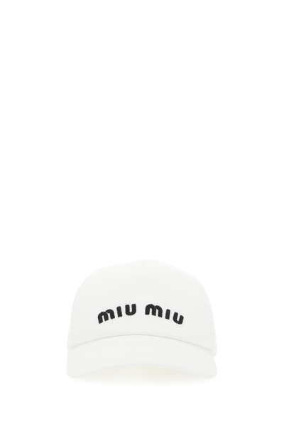 Miu Miu Logo Cotton Drill Baseball Cap In Bianco+nero | ModeSens