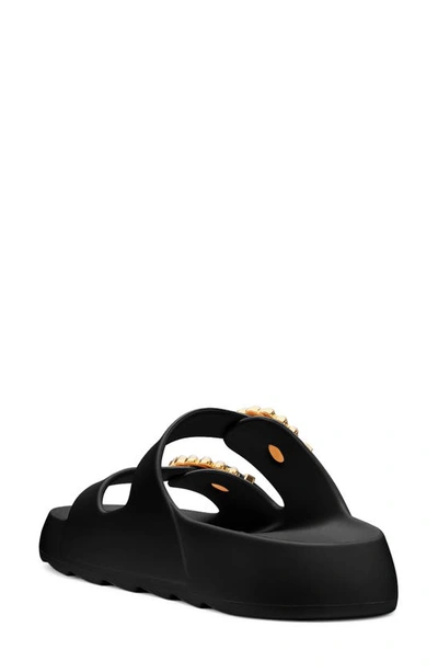 Shop Stuart Weitzman Imitation Pearl Buckle Slide Sandal In Black
