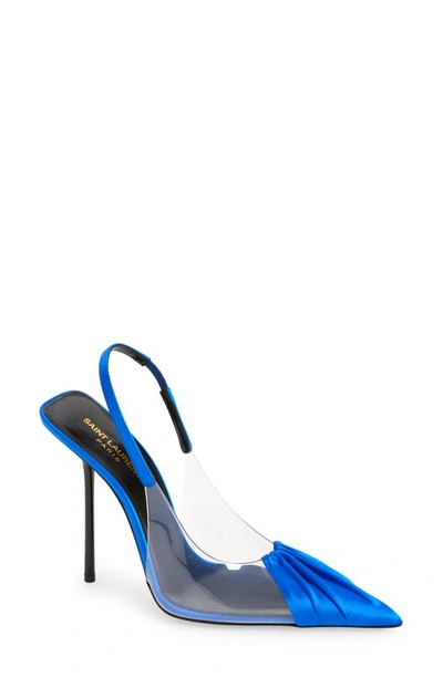 Shop Saint Laurent Frinda Pointed Toe Slingback Pump In Trasparente/ Picasso