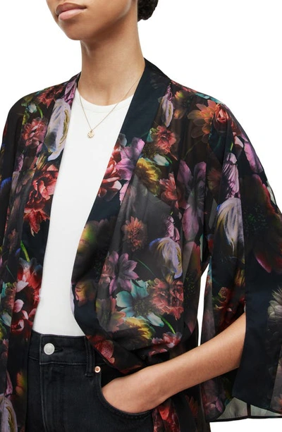 Allsaints Elsa Ahiahi Floral-print Cotton Kimono In Black | ModeSens
