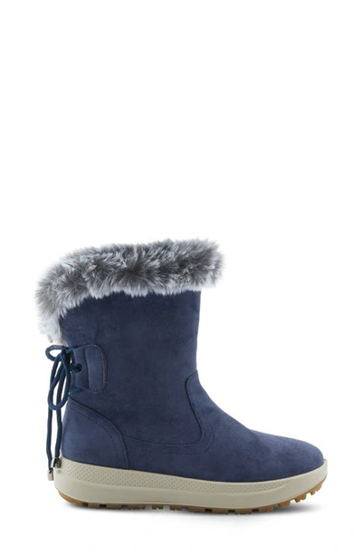 Flexus By Spring Step Snowbird Waterproof Faux Fur Trim Boot In Navy