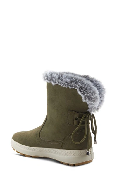 Flexus By Spring Step Snowbird Faux Fur Waterproof Boot In Olive Green