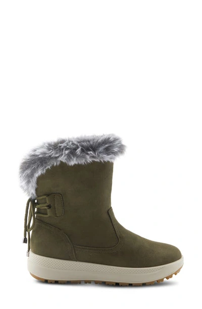 Flexus By Spring Step Snowbird Faux Fur Waterproof Boot In Olive Green