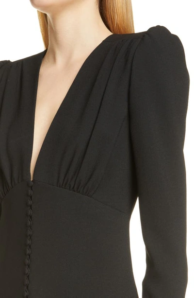 Shop Saint Laurent Plunge Neck Long Sleeve Ruched Sablé Minidress In Noir