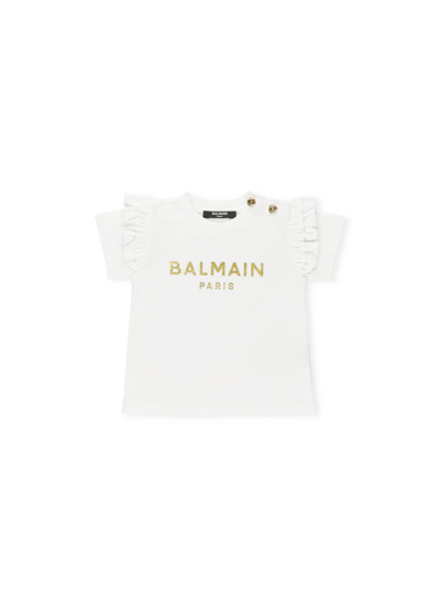 Shop Balmain Logo T-shirt In Bianco/oro