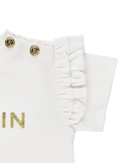 Shop Balmain Logo T-shirt In Bianco/oro