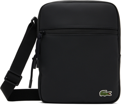 Shop Lacoste Black Embroidered Crossbody Bag In 000 Black