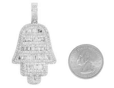 Pre-owned Jewelry Unlimited 14k White Gold Baguette Real Diamond Hamsa Hand Pendant 2.25" 5 1/2 Ct In F-g