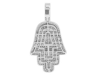 Pre-owned Jewelry Unlimited 14k White Gold Baguette Real Diamond Hamsa Hand Pendant 2.25" 5 1/2 Ct In F-g