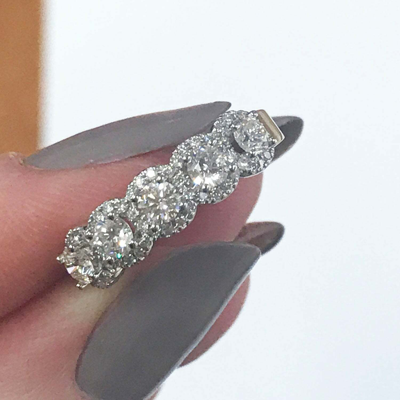 Pre-owned Jewelry By Arsa 1 Ctw Natural Diamond Solid 14k White Gold Round 5 Halo Anniversary Wedding Ring In G-h
