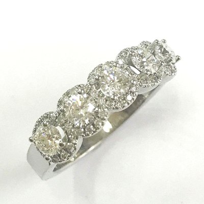 Pre-owned Jewelry By Arsa 1 Ctw Natural Diamond Solid 14k White Gold Round 5 Halo Anniversary Wedding Ring In G-h