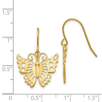 Pre-owned Superdealsforeverything Real 14kt Yellow Gold Dangle Butterfly Shepherd Hook Earrings