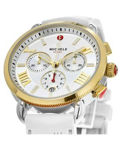 Pre-owned Michele Sport Sail Silver Dial Silicone Strap Women's Watch Mww01p000017