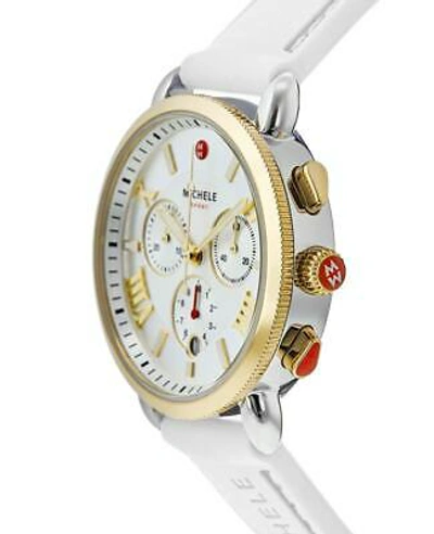 Pre-owned Michele Sport Sail Silver Dial Silicone Strap Women's Watch Mww01p000017