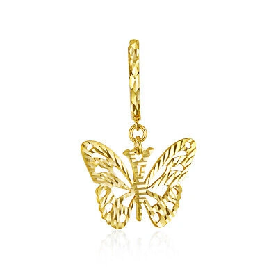 Pre-owned Wellingsale 14k Yellow Gold Butterfly Drop Earrings