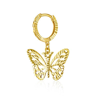 Pre-owned Wellingsale 14k Yellow Gold Butterfly Drop Earrings