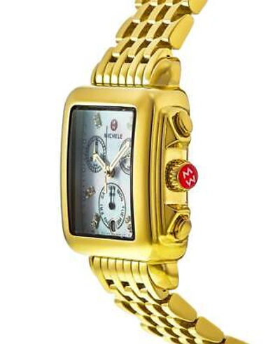 Pre-owned Michele Deco 18k Gold Plated Diamond Dial Women's Watch Mww06a000780