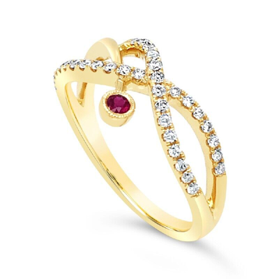 Pre-owned Jp 14k Yellow Gold Womens Diamond And Ruby 3 Band Crossover Fashion Engagement Ring In White