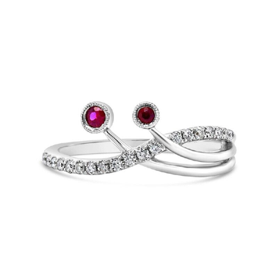 Pre-owned Jp 14k White Gold Women .19ct Natrual Diamond And Ruby Band Engagement/wedding Ring