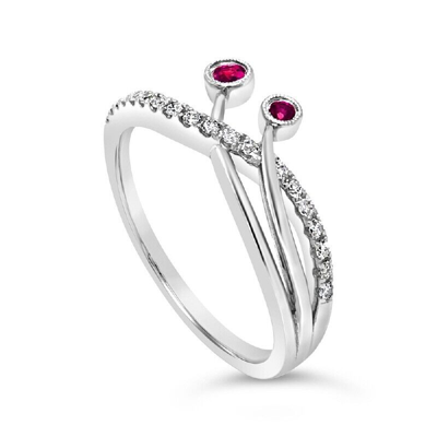 Pre-owned Jp 14k White Gold Women .19ct Natrual Diamond And Ruby Band Engagement/wedding Ring