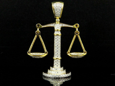Pre-owned Nsg 2.5ct Cubic Zirconia Men's Scale Of Justice Pendant 925 Sterling Silver In Gold