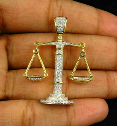 Pre-owned Nsg 2.5ct Cubic Zirconia Men's Scale Of Justice Pendant 925 Sterling Silver In Gold