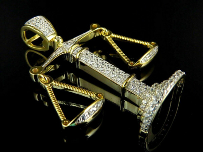 Pre-owned Nsg 2.5ct Cubic Zirconia Men's Scale Of Justice Pendant 925 Sterling Silver In Gold