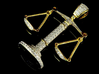Pre-owned Nsg 2.5ct Cubic Zirconia Men's Scale Of Justice Pendant 925 Sterling Silver In Gold