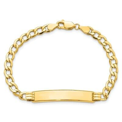 Pre-owned Skyjewelers Real 14k Yellow Gold Polished Semi-solid Cuban Id Chain Bracelet; 8 Inch