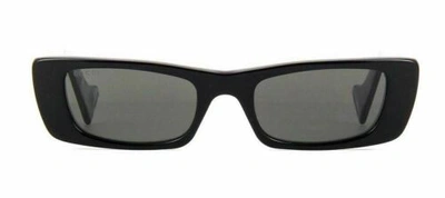 Pre-owned Gucci Gg0516s 001 Rectangle Square Black Grey Women's Sunglasses In Gray