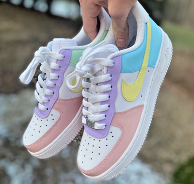 Pre-owned Nike Air Force 1 Custom Low Pastel Shoes Purple Yellow Blue Mint Pink All Sizes In White