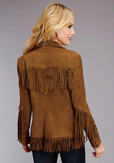 Pre-owned Stetson Womens Brown Leather Lamb Suede Fringe Jacket