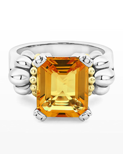 Shop Lagos Glacier 12x10mm Gemstone Two-tone Ring In Citrine