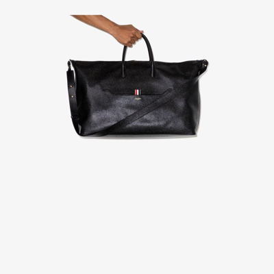 Shop Thom Browne Black 4-bar Stripe Leather Holdall Bag
