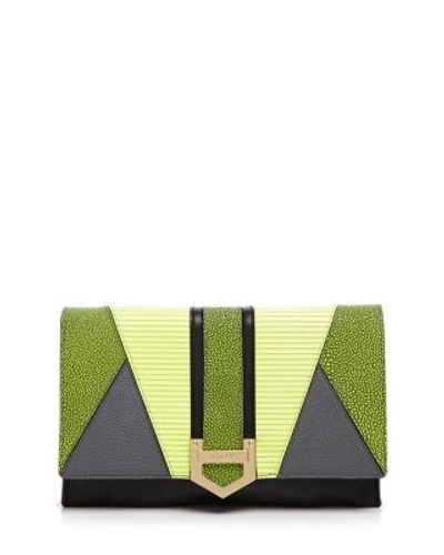 Milly Whitney Patchwork Leather Clutch In Citron Multi