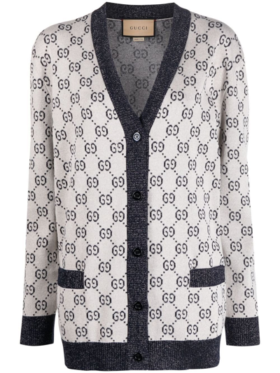 Shop Gucci Grey Gg Jacquard Cotton Cardigan